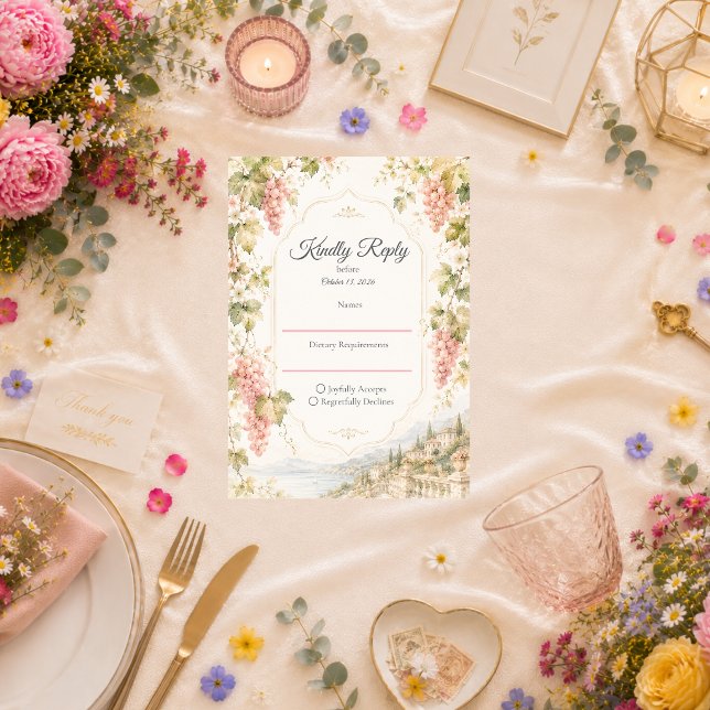 Cartão RSVP Casamento Romântico em Vinhedo (Criador carregado)