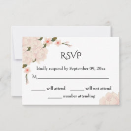 Cartão RSVP Casamento Romântico Floral Rosa Elegante