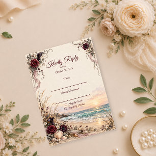 Cartão RSVP Casamento Romântico Gótico Costeiro