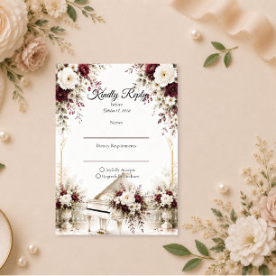 Cartão RSVP Casamento Romântico no Jardim de Piano Luxuoso