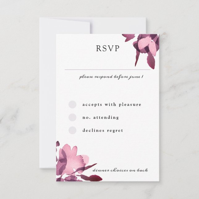 Cartão RSVP Casamento Romântico por Aquarela Floral Plum (Frente)