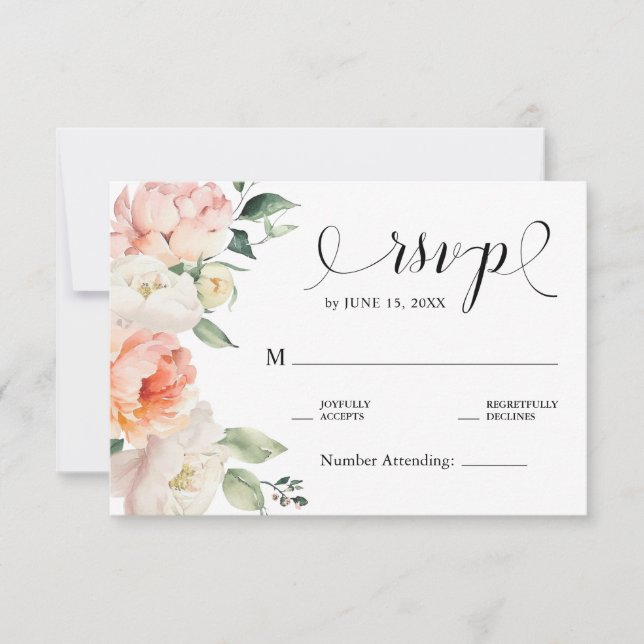 Cartão RSVP Casamento Romântico por País Floral de Peões Rosa- (Frente)