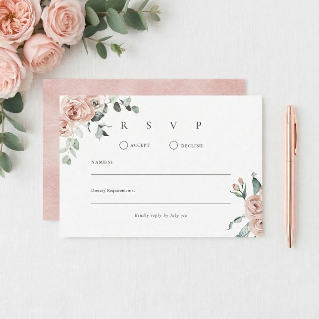 Cartão RSVP Casamento Romântico Rosa Bege (Criador carregado)