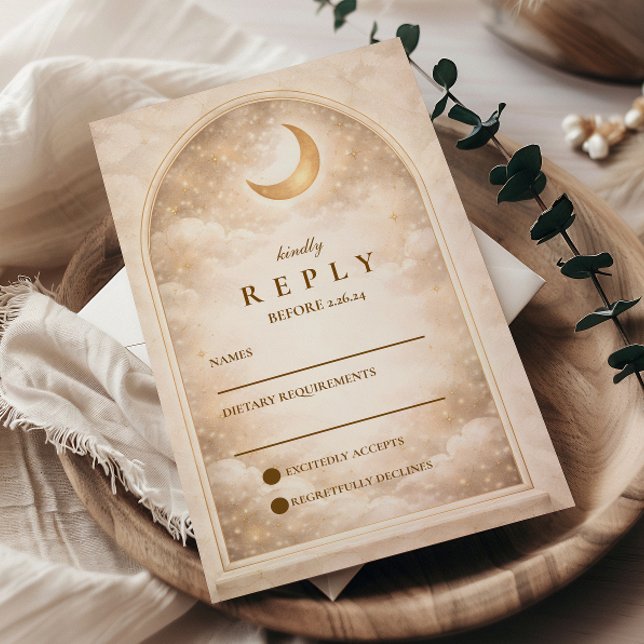 Cartão RSVP Casamento Romântico sob a Luz da Lua Vintage (Criador carregado)