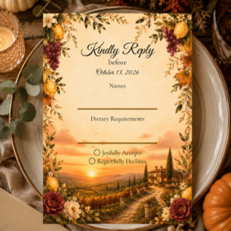 Cartão RSVP Casamento Romântico Toscano