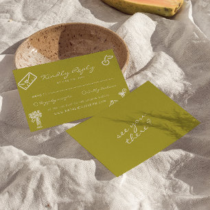 Cartão RSVP Casamento Romântico Verde Caprichoso Desenhado à M