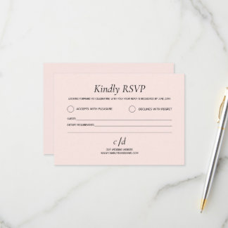 Cartão RSVP Casamento rosa bege moderno minimalista