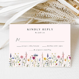 Cartão RSVP Casamento Rosa Bege Prado de Flores Silvestres Ele