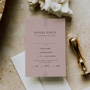Cartão RSVP Casamento Rosa Bege Retro Vintage Art Deco EVERLY