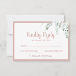 Cartão RSVP Casamento rosa com flores brancas florais romântic
