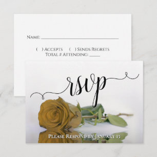 Cartão RSVP Casamento Rosa de Reflexão Elegante Dourado ou Ama