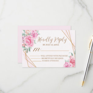 Cartão RSVP Casamento Rosa Floral