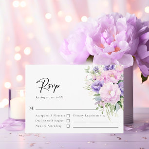 Cartão RSVP Casamento Rosa-Lavanda de Peony Flor Elegante