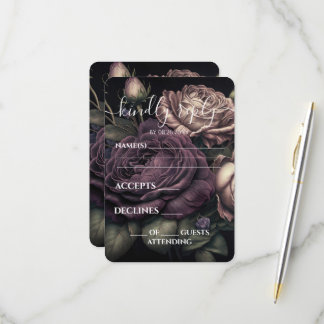 Cartão RSVP Casamento Rosa Rosa Púrpura Profunda Personalizada