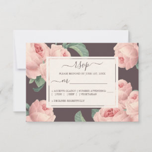 Cartão RSVP Casamento Rosa Rosa Rosa Cor-de-Rosa Chic Burgundy