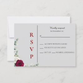 Cartão RSVP Casamento Rosa Vermelho e Branco