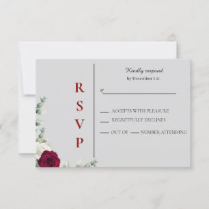 Cartão RSVP Casamento Rosa Vermelho e Branco