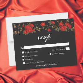Cartão RSVP Casamento Rosa Vermelho Gótico Até que a Morte Nos
