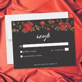 Cartão RSVP Casamento Rosa Vermelho Gótico Até que a Morte Nos