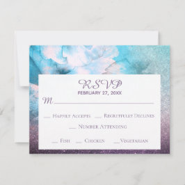 Cartão RSVP Casamento roxo azul da aguarela do brilho floral