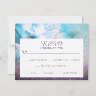 Cartão RSVP Casamento roxo azul da aguarela do brilho floral
