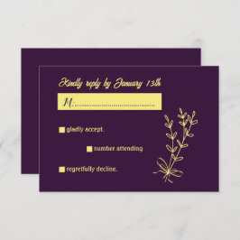 Cartão RSVP Casamento roxo de flor de ouro elegante romântico