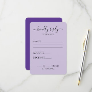 Cartão RSVP Casamento Roxo Simples Personalizado