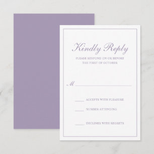 Cartão RSVP Casamento Roxo Tradicional de Lavanda Formal