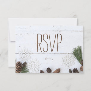 Cartão RSVP Casamento RSVP-Winter Pinecone e Snowflakes