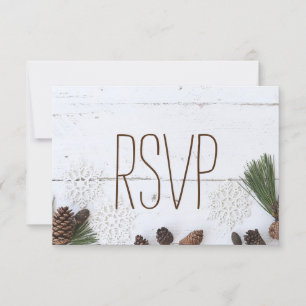 Cartão RSVP Casamento RSVP-Winter Pinecone e Snowflakes