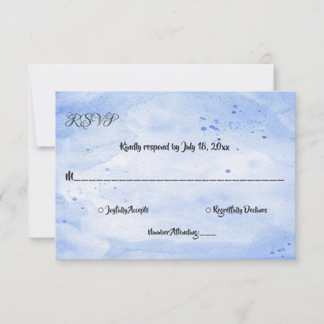 Cartão RSVP Casamento Russo Azul com Marinho de Aquarela Elega (Frente)