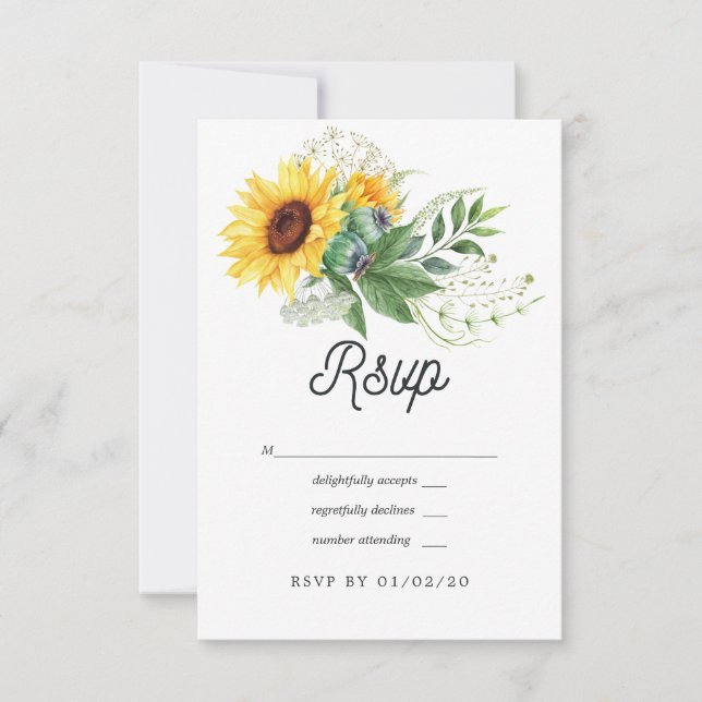 Cartão RSVP Casamento Russo Boêmian Sunflower (Frente)