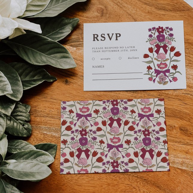 Cartão RSVP Casamento russo de Arcos magenta e flores (Criador carregado)