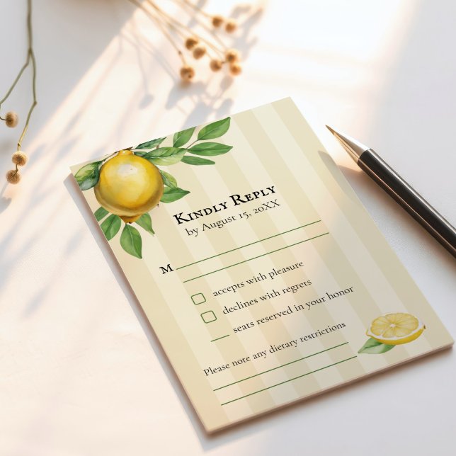 Cartão RSVP Casamento Russo de Citrinos Amarelo-Limão-Aquarela (Criador carregado)