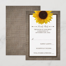 Cartão RSVP Casamento Russo De Girassol E Burlap