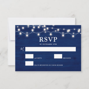 Cartão RSVP Casamento Russo De Madeira Azul Simples