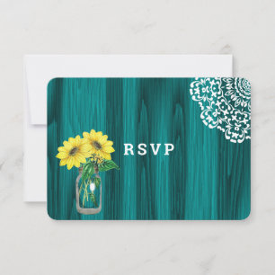 Cartão RSVP Casamento Russo De Madeira De Sunflower Mason Jar