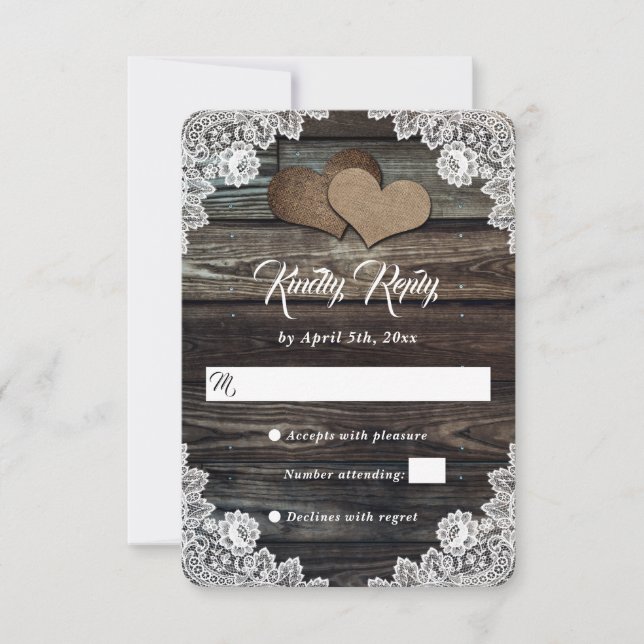 Cartão RSVP Casamento Russo De Raça Floral De Madeira (Frente)