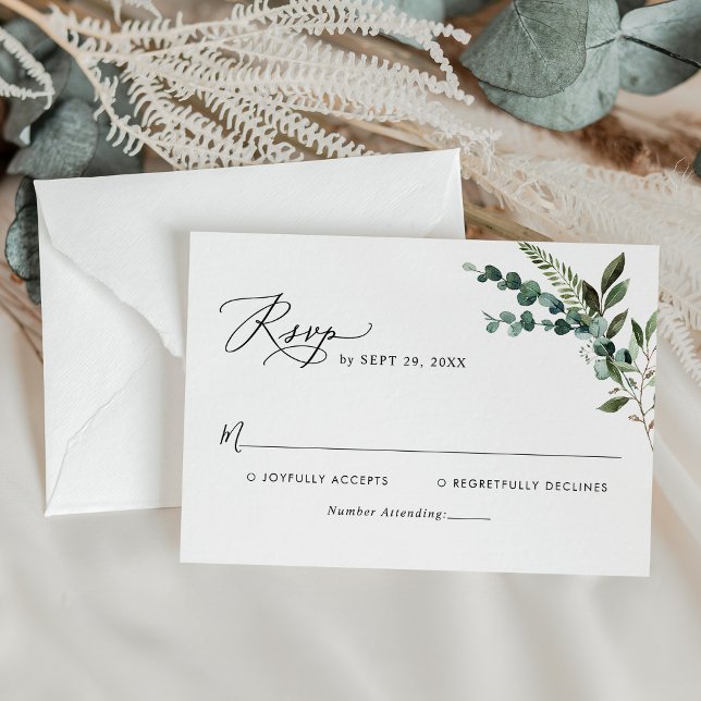 Cartão RSVP Casamento Russo de Verde Moderno (Criador carregado)