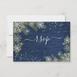 Cartão RSVP Casamento Russo de Xadrez de Madeira Azul Silver W