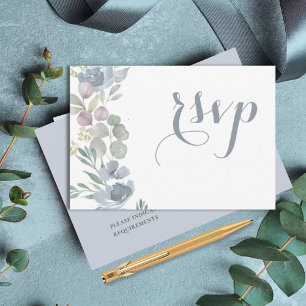 Cartão RSVP Casamento Russo Eucalyptus Floral Dusty Blue