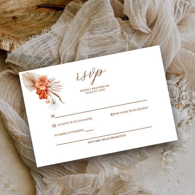 Cartão RSVP Casamento Russo Floral Burnt-Orange-Bohemian (Criador carregado)