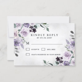 Cartão RSVP Casamento Russo Floral de Dusty Purple e Cinzas Pr