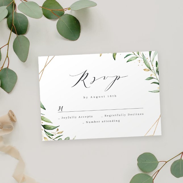 Cartão RSVP Casamento Russo Geométrico Moderno Greenery (Modern Greenery Geometric Rustic Wedding RSVP Card)