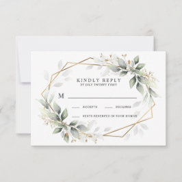 Cartão RSVP Casamento Russo Geométrico Verde e Dourado