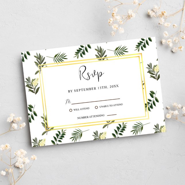 Cartão RSVP Casamento Russo Moderno com Aquarela Elegante Botâ (Botanical Elegant Watercolor Modern Rustic Wedding RSVP Card)