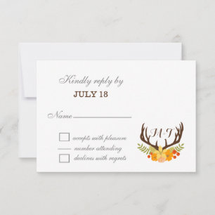 Cartão RSVP Casamento Rustic Antler Deer Floral Woodland