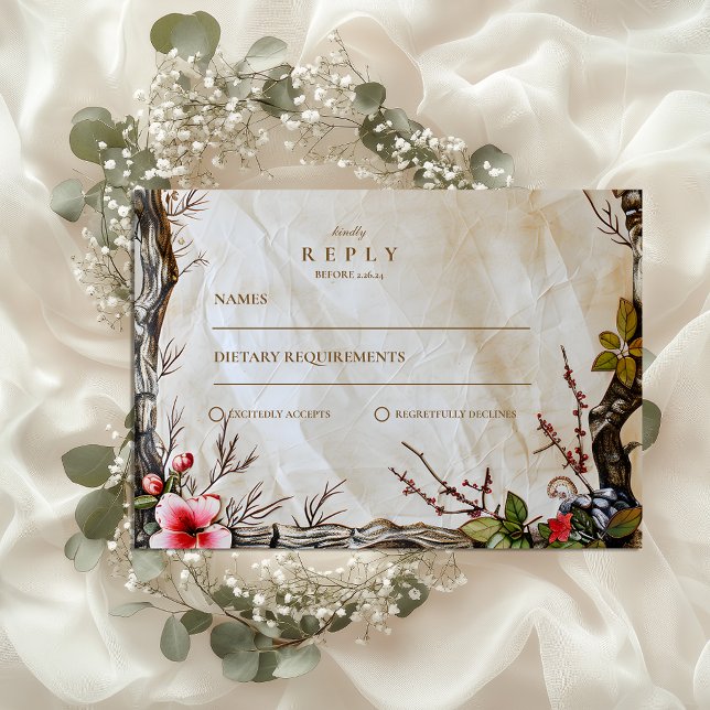 Cartão RSVP Casamento Rustic Autumn Berry (Criador carregado)