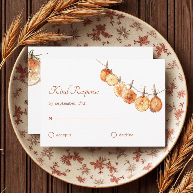 Cartão RSVP Casamento Rustic Autumn Boho Seco Orange Garland (Criador carregado)