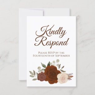 Cartão RSVP Casamento Rustic Autumn Floral Rust Orange Rosas